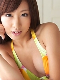 Ayaka Enomoto in yellow bath suit and sandals is appetizing