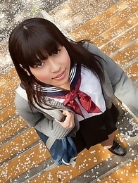 Young japanese Yuuri Shiina in school uniform is so cute while walking