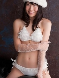 Hijiri Sachi with gloves has juicy tits and twat in white