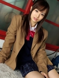 Hikari Yamaguchi in uniform and coat wants to share choco