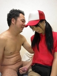 Miku Oguri strokes cock and has tits touched